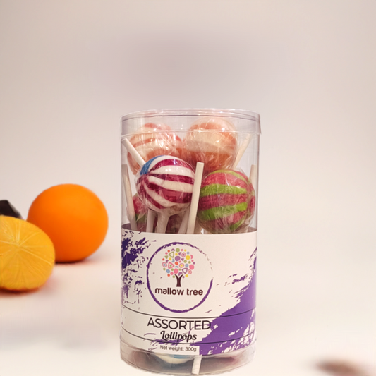 Assorted Fruit Flavour Lollies, Wrapped Assorted Colour Strawberry, Lemon, Orange, Cola, Watermelon, Bubblegum Flavour Pops - Tub of 12