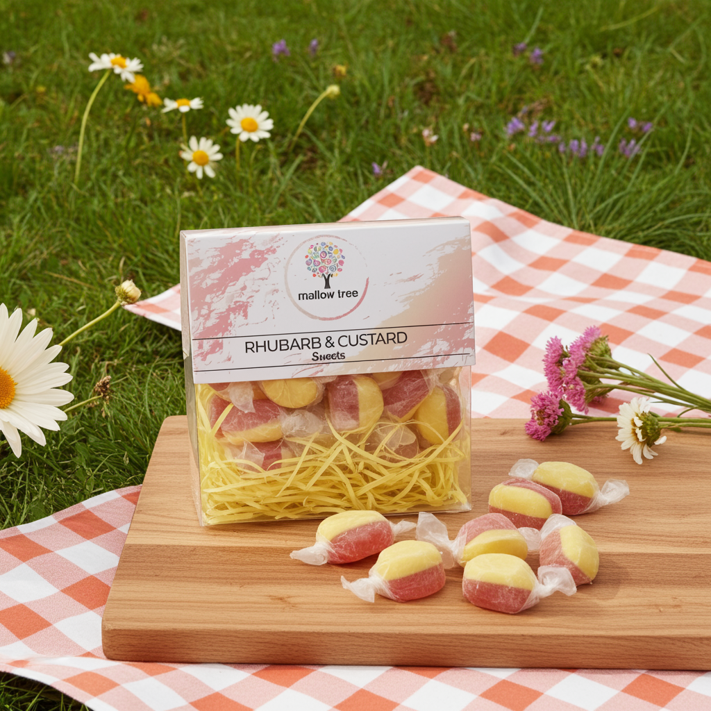 Rhubarb & Custard Hard Boiled Sweets – 300g Box