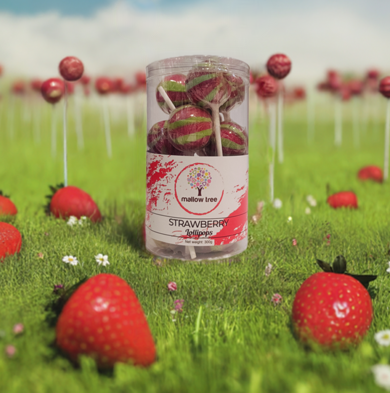 Strawberry Flavoured Lollipops - Tub of 12