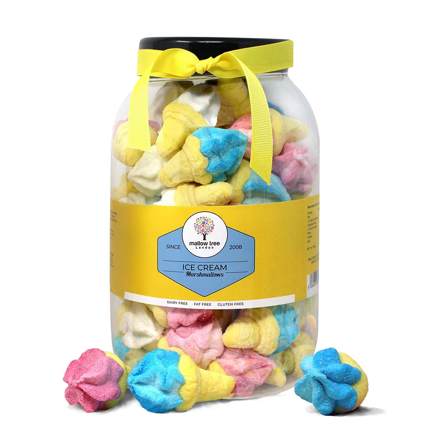 Vanilla Flavoured Ice Cream Cone Marshmallow Ribbon Large Gift Jar, 600 g