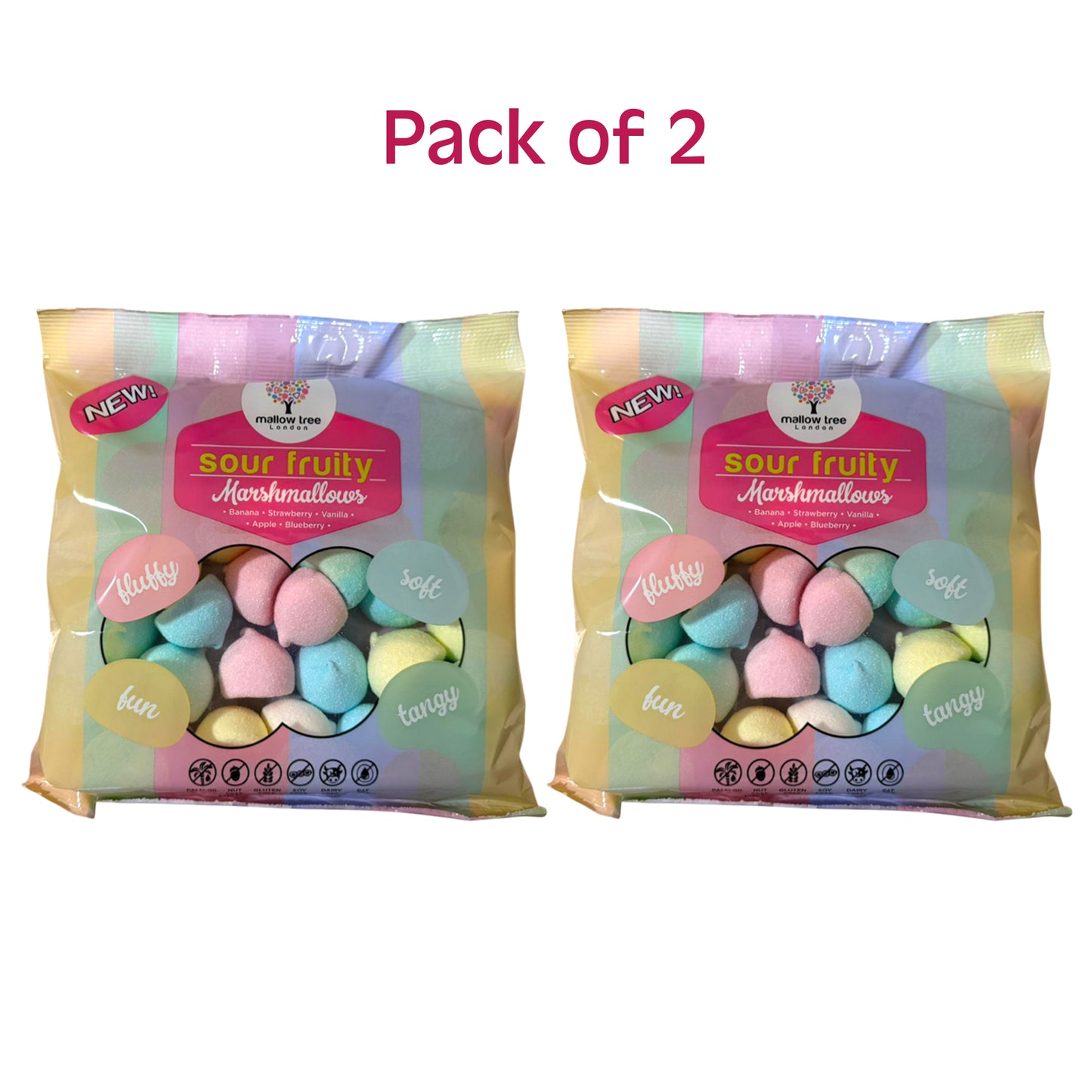 Fruit Flavoured Sour Marshmallow Balls, Fun Mix, Gift Bag, 300g - Pack of 2