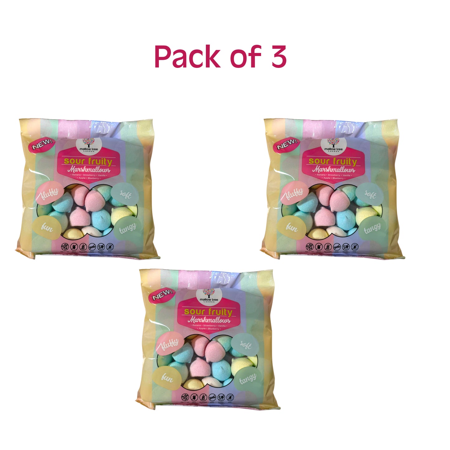 Fruit Flavoured Sour Marshmallow Balls, Fun Mix, Gift Bag, 300g - Pack of 3