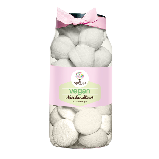 Vegan Strawberry Flavoured Marshmallow Balls Ribbon Gift Jar, 250g