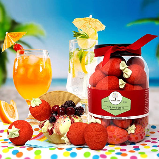 Strawberry Flavoured 3D Fruit Shape Marshmallow Large Ribbon Gift Jar, 600g